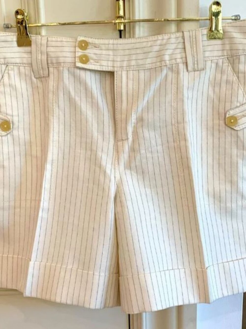 Striped Cream High-Waist Women's Shorts